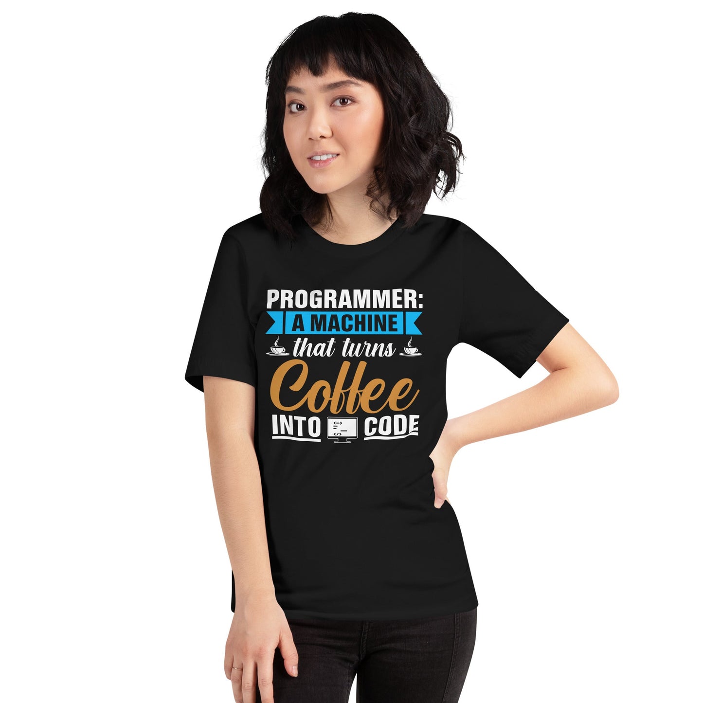 Programmer: A machine that turns coffee into code Unisex t-shirt by DarkByteGear