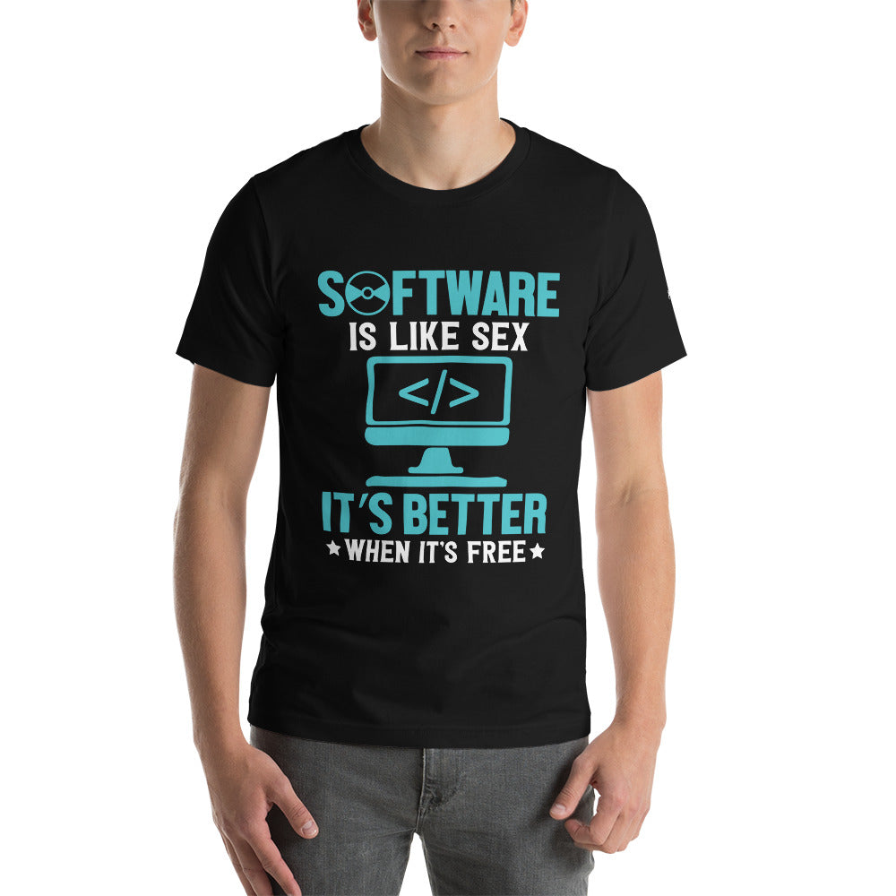 Software is like Sex - Blue Unisex t-shirt by DarkByteGear
