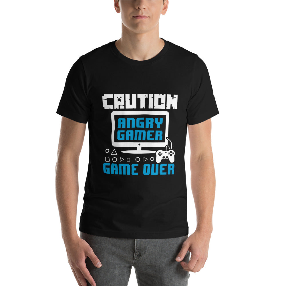 Caution! Angry Gamer Unisex t-shirt by DarkByteGear