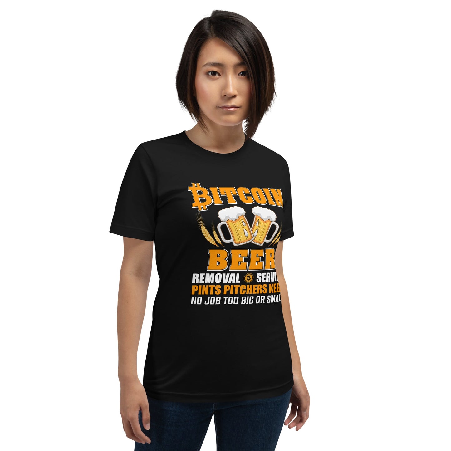 Bitcoin Beer Removal Service - Unisex t-shirt by DarkByteGear