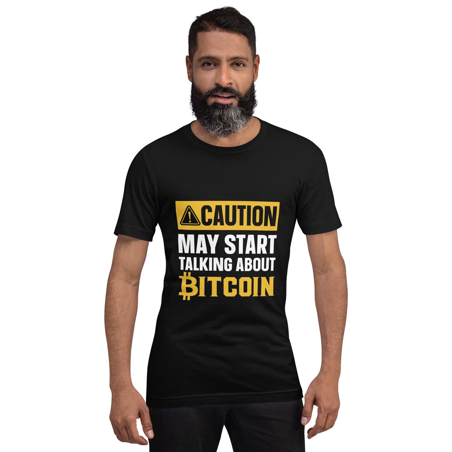 Caution! May start talking about Bitcoin Unisex t-shirt by DarkByteGear