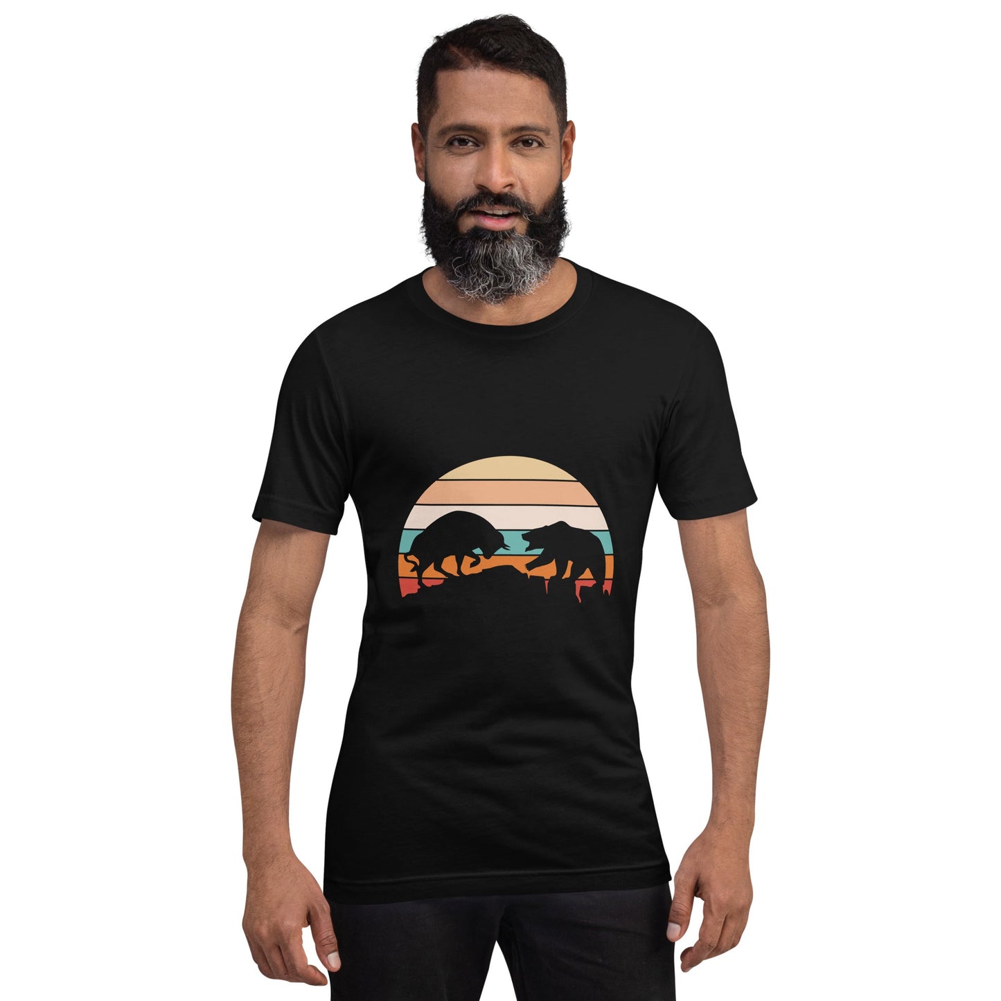 Bull Bear Fight in Sunset - Unisex t-shirt by DarkByteGear