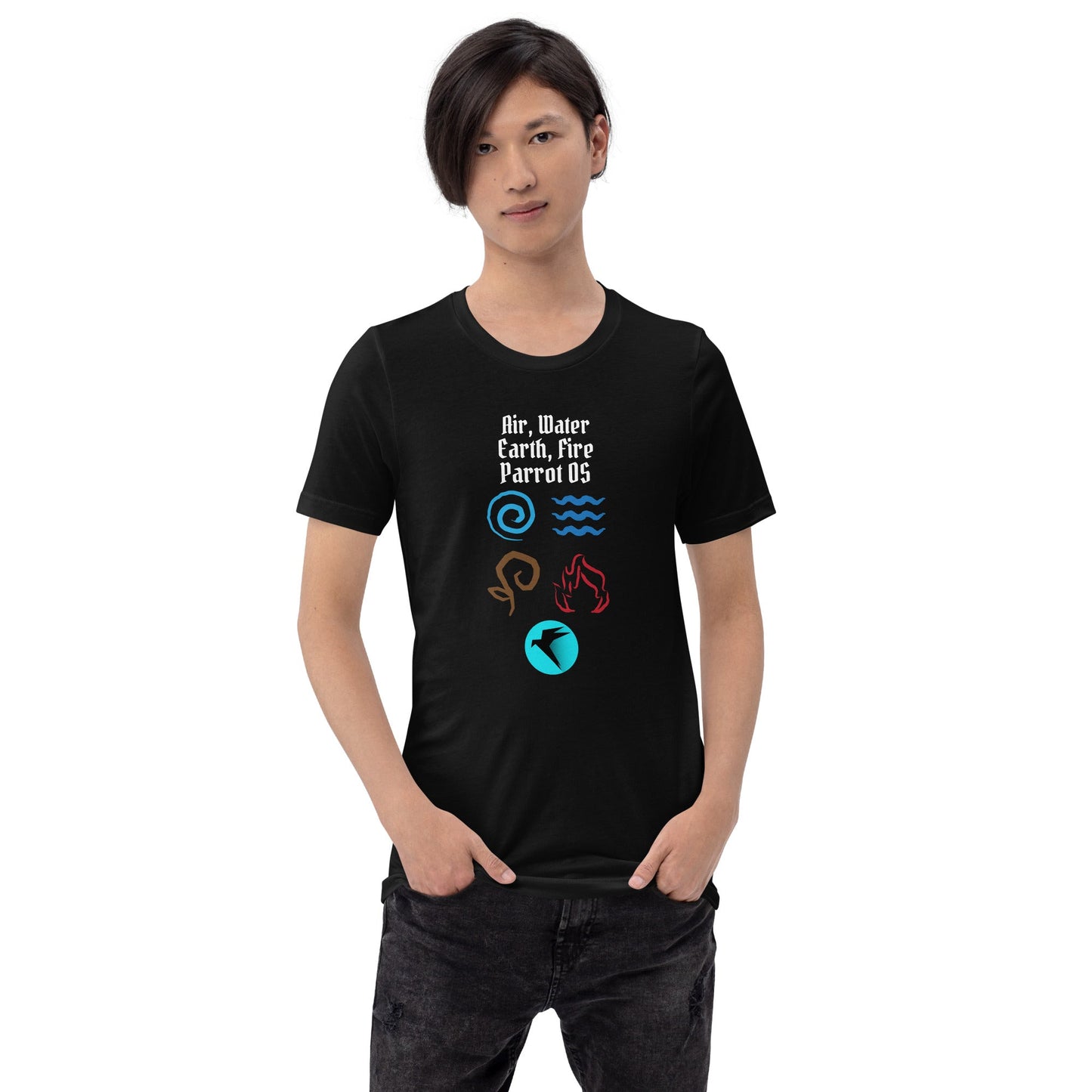 Air, Water, Earth, Fire, Parrot OS - Unisex t-shirt by DarkByteGear