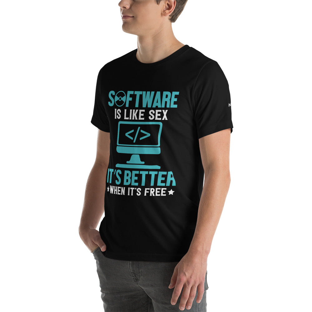 Software is like Sex - Blue Unisex t-shirt by DarkByteGear