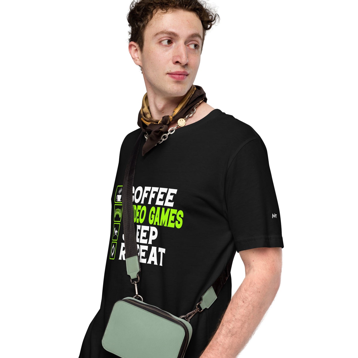 Coffee, Video Games, Sleep, Repeat Unisex t-shirt by DarkByteGear