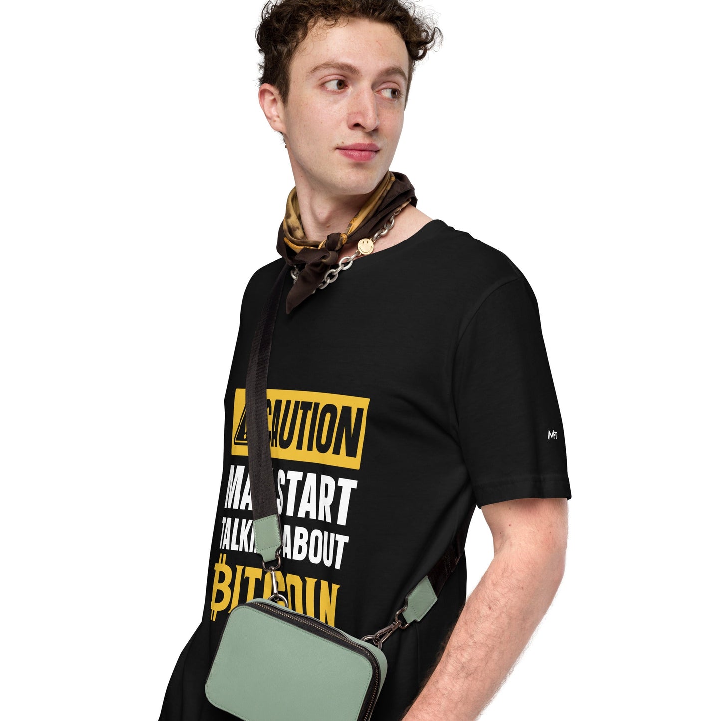 Caution! May start talking about Bitcoin Unisex t-shirt by DarkByteGear