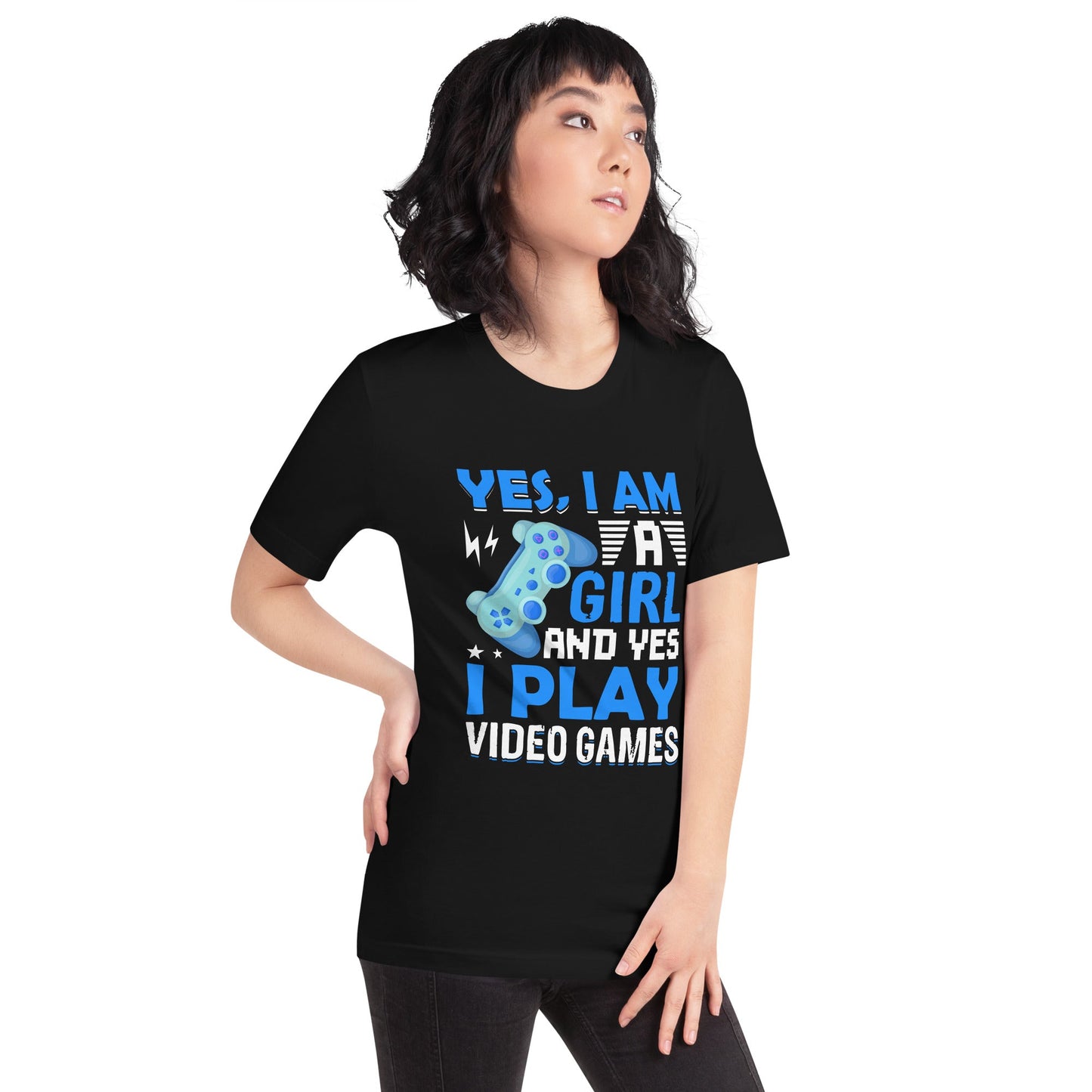 Yes, I am a Girl. Yes! I play Videogame Unisex t-shirt by DarkByteGear