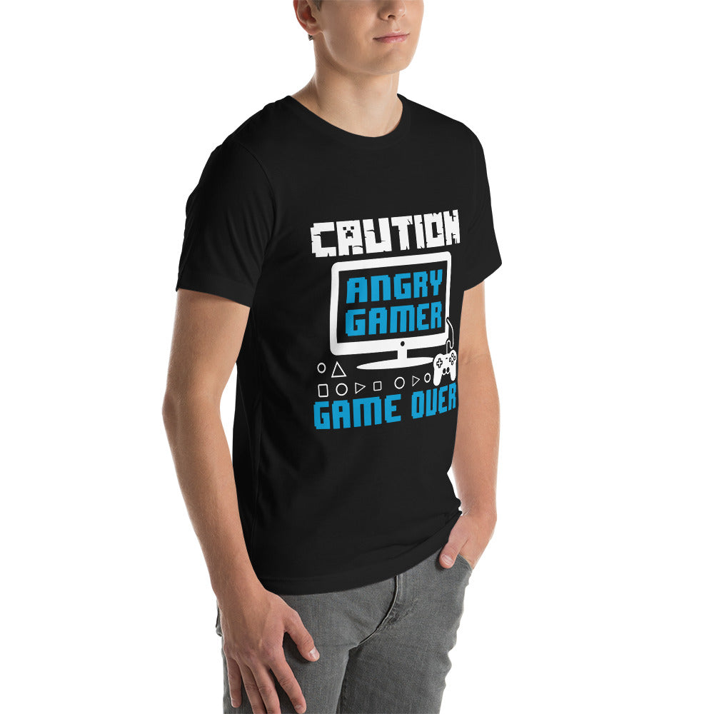 Caution! Angry Gamer Unisex t-shirt by DarkByteGear