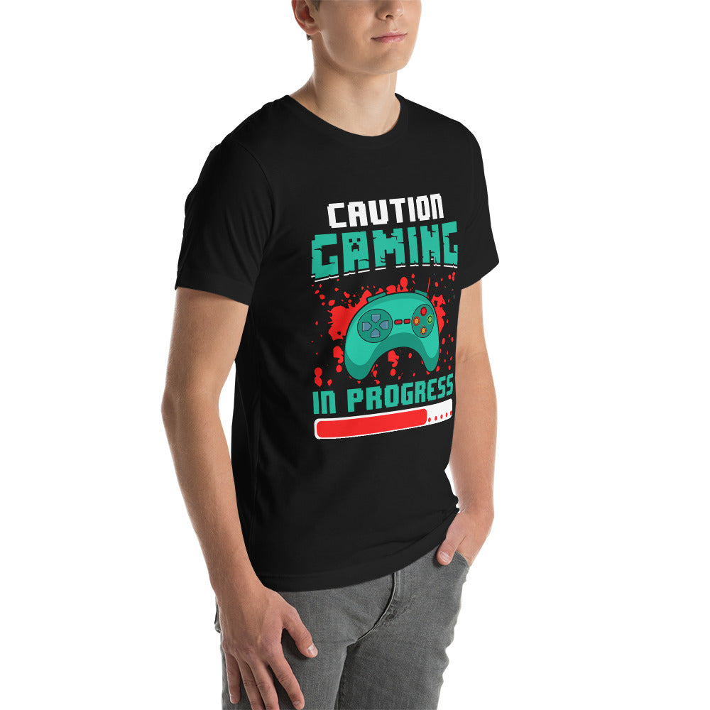 Caution! Gaming In Process Unisex t-shirt by DarkByteGear