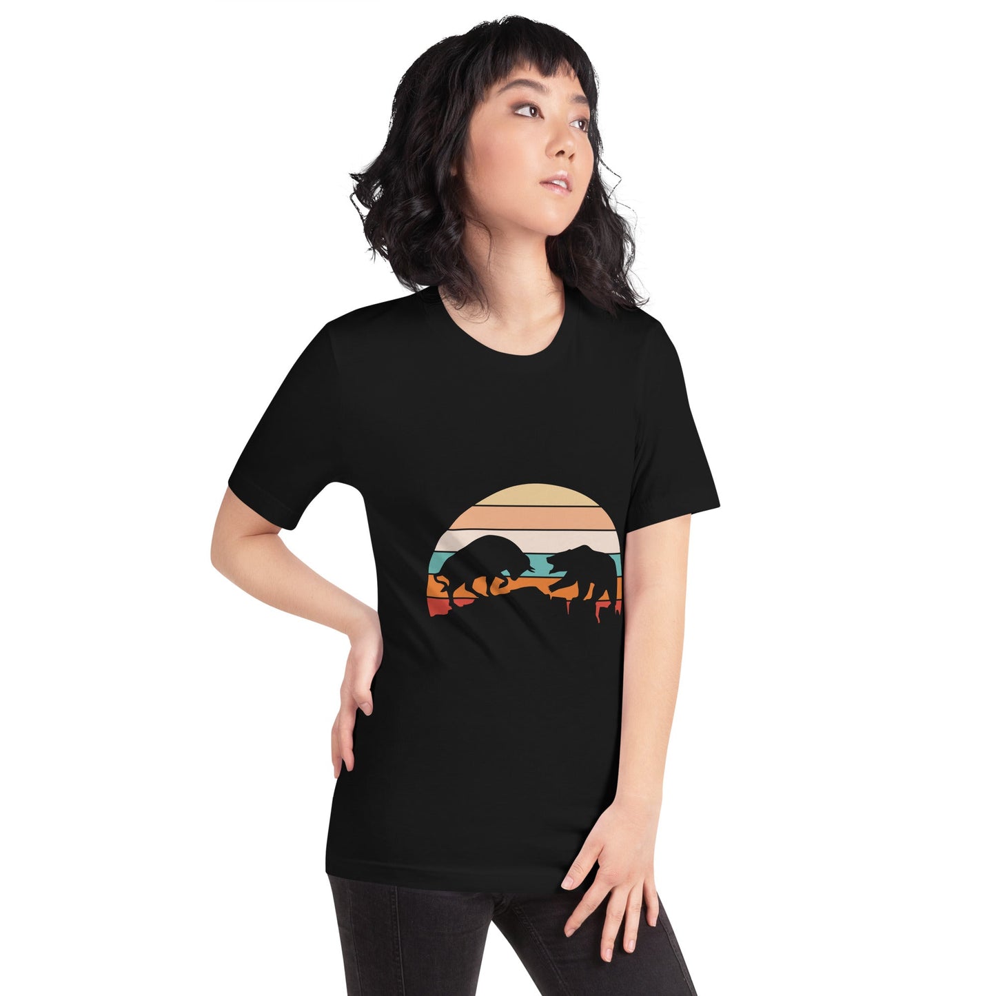 Bull Bear Fight in Sunset - Unisex t-shirt by DarkByteGear