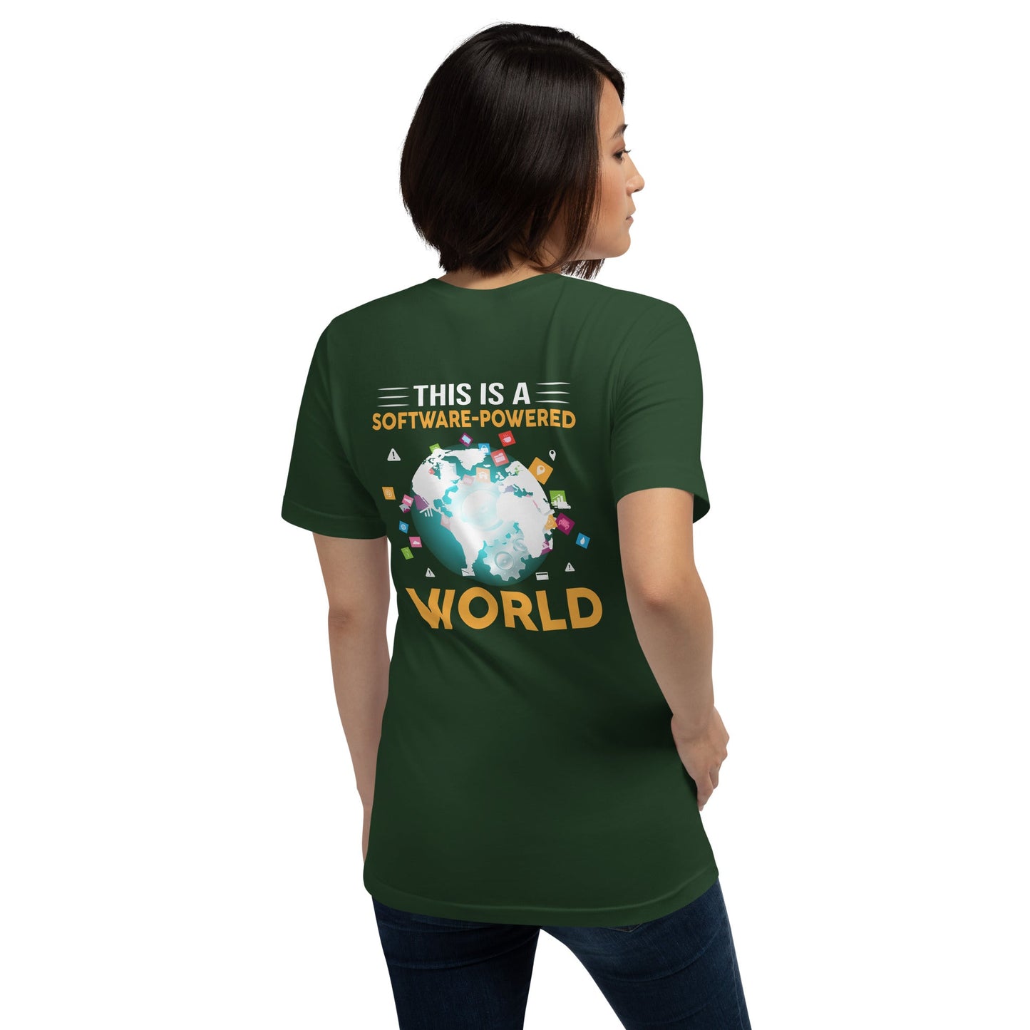 This is a Software Powered World Unisex t-shirt ( Back Print ) by DarkByteGear