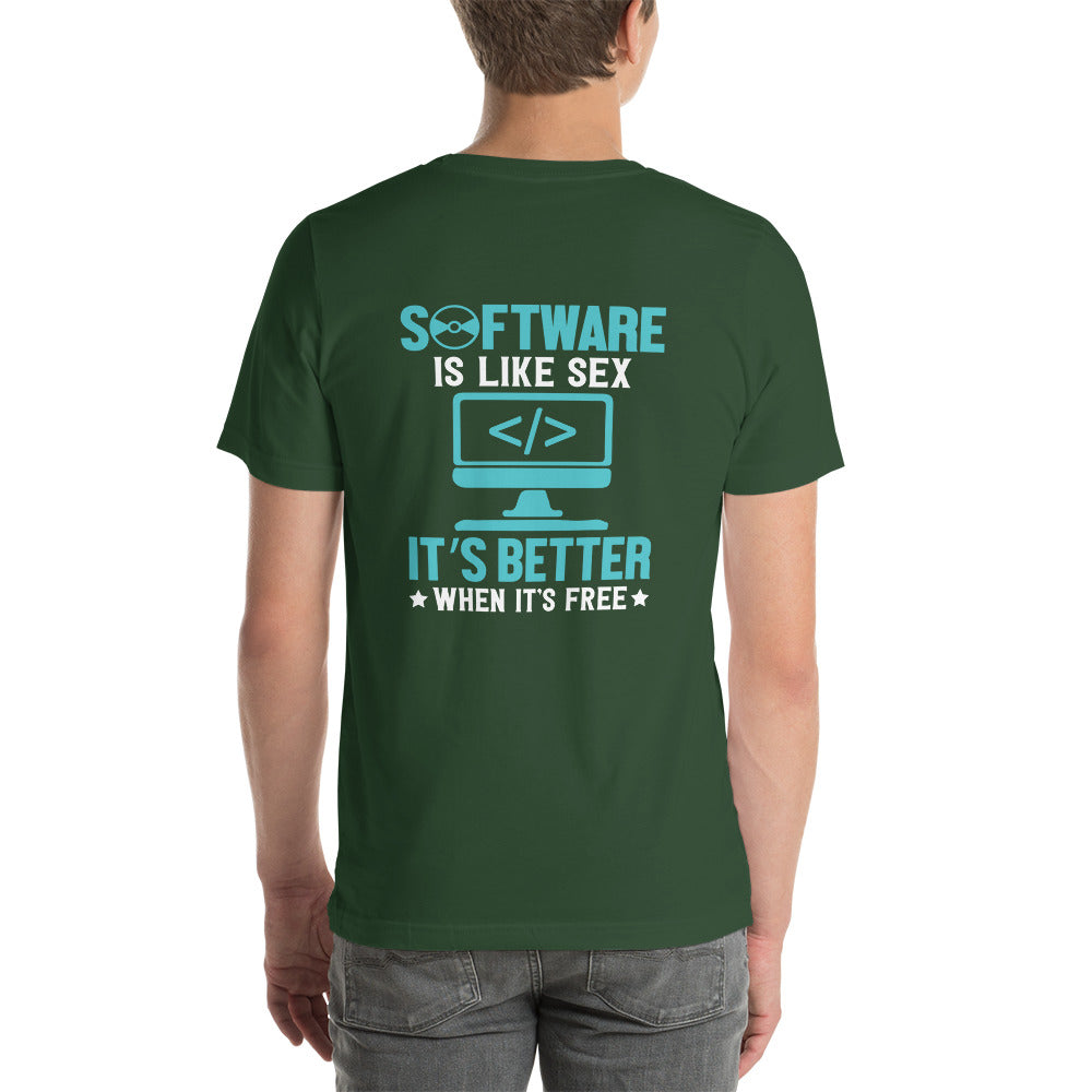 Software is like Sex - Blue Unisex t-shirt ( Back Print ) by DarkByteGear