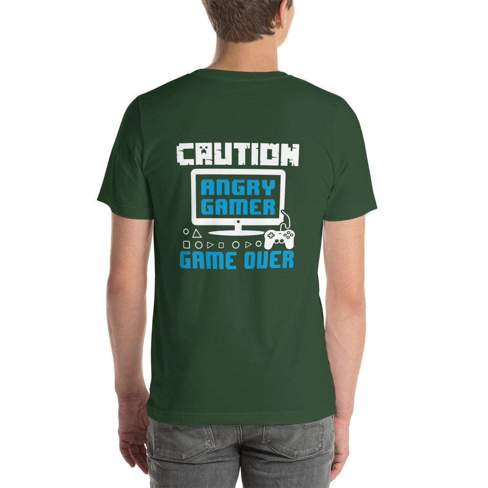 Caution! Angry Gamer Unisex t-shirt ( Back Print ) by DarkByteGear