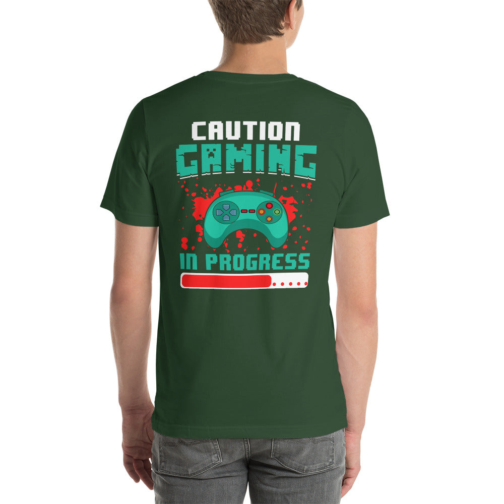 Caution! Gaming In Process Unisex t-shirt ( Back Print ) by DarkByteGear
