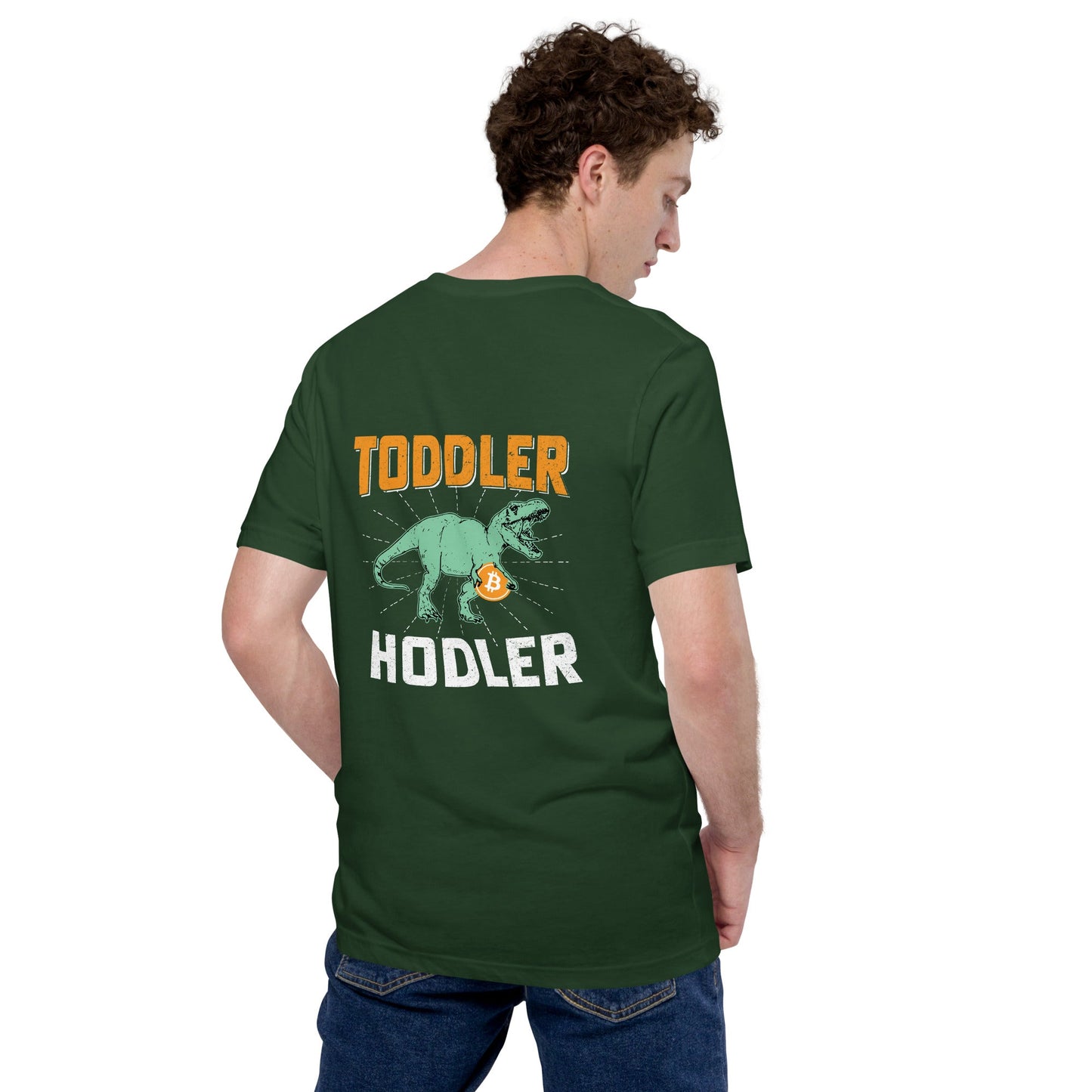 Toddler Bitcoin T-rex Holder - Unisex t-shirt ( Back Print ) by DarkByteGear