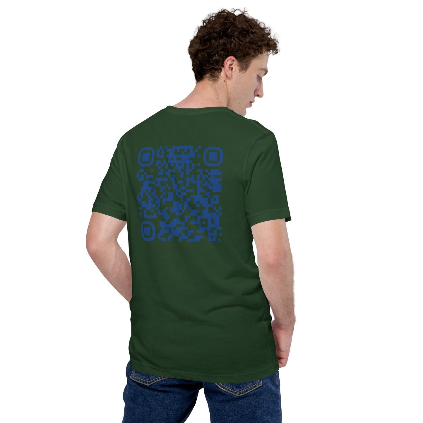 Who's the New Kid, Hacker, Developer, Gamer, Crypto King V1 (Blue) - Unisex t-shirt Personalized QR Code by DarkByteGear