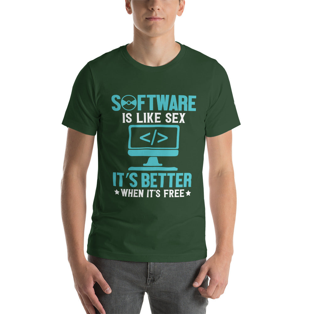 Software is like Sex - Blue Unisex t-shirt by DarkByteGear