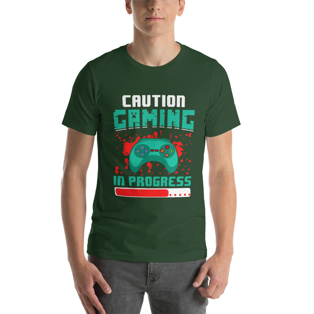 Caution! Gaming In Process Unisex t-shirt by DarkByteGear