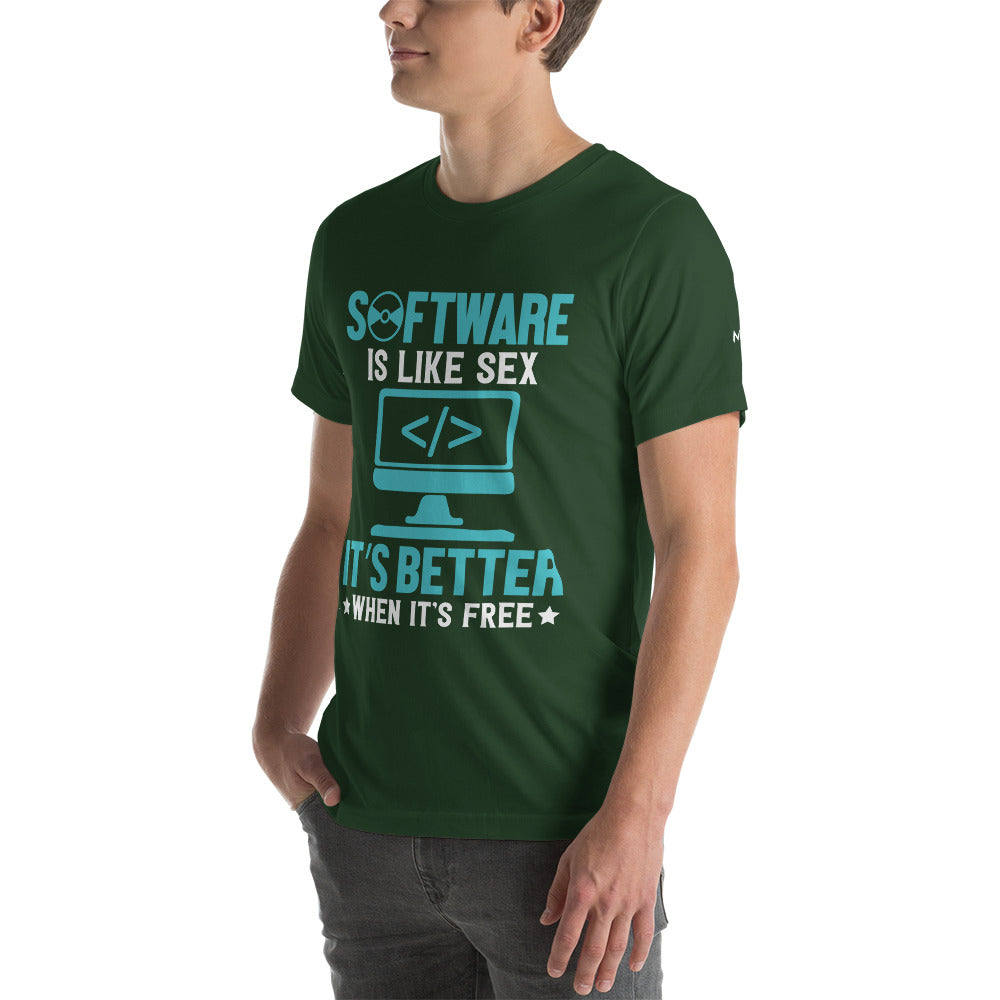 Software is like Sex - Blue Unisex t-shirt by DarkByteGear
