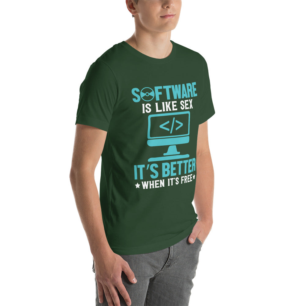 Software is like Sex - Blue Unisex t-shirt by DarkByteGear