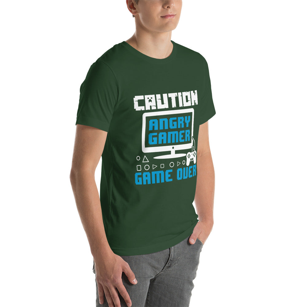 Caution! Angry Gamer Unisex t-shirt by DarkByteGear