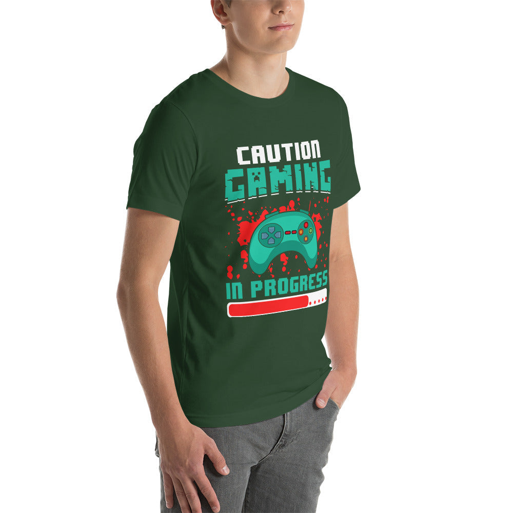 Caution! Gaming In Process Unisex t-shirt by DarkByteGear