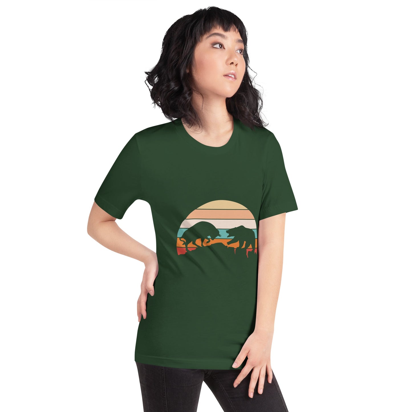 Bull Bear Fight in Sunset - Unisex t-shirt by DarkByteGear