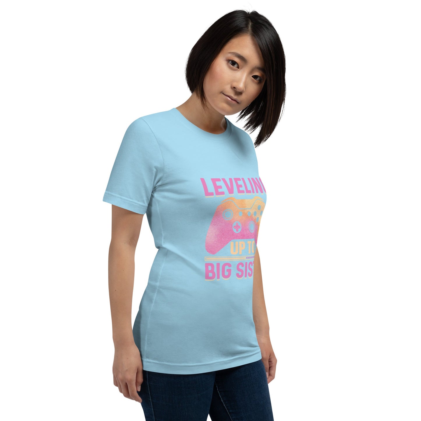 Levelling up to Big Sister for light color - Unisex t-shirt by DarkByteGear