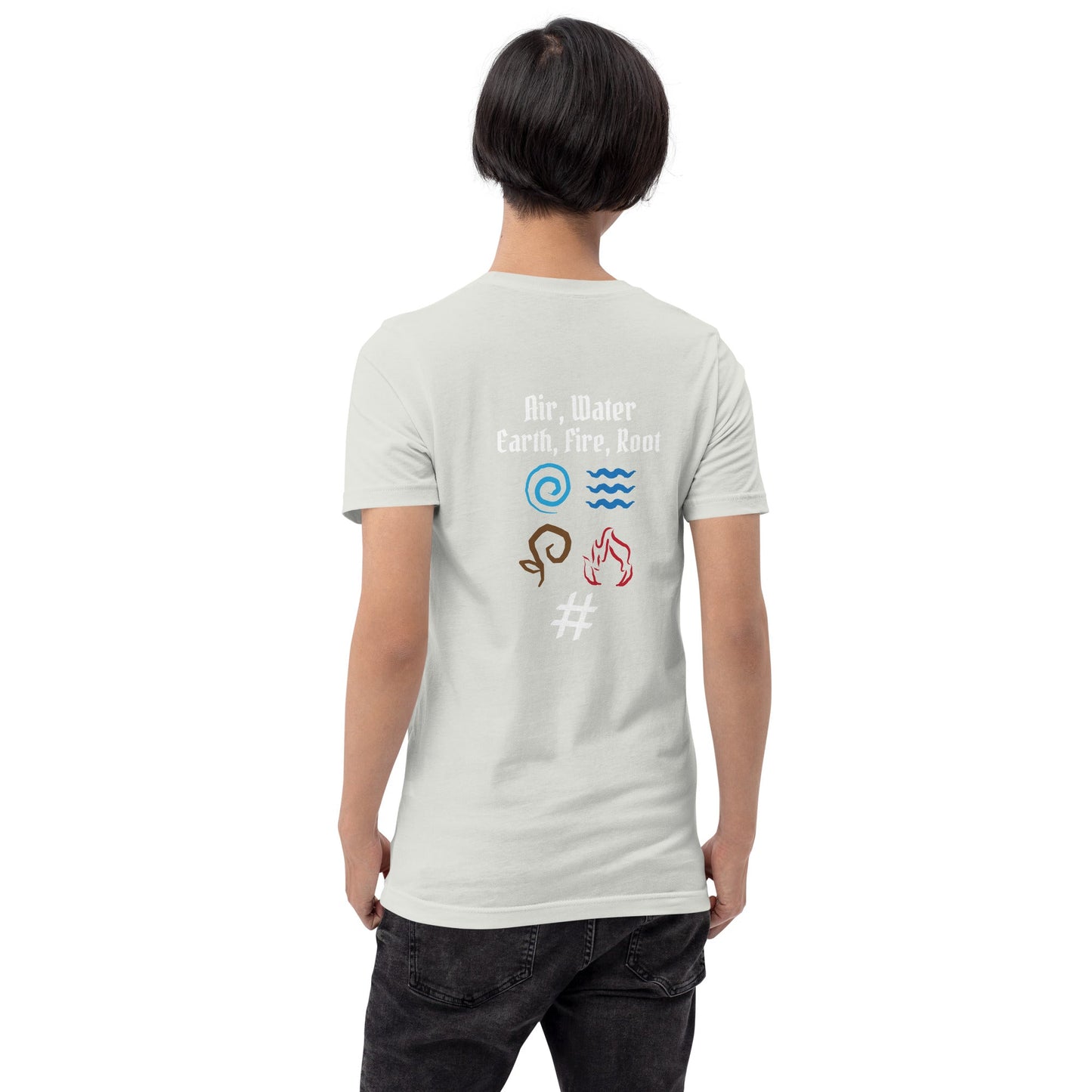 Air, Water, Earth, Fire, Root - Unisex t-shirt ( Back Print ) by DarkByteGear