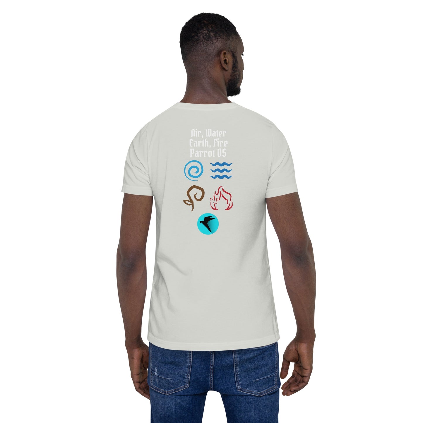 Air, Water, Earth, Fire, Parrot OS - Unisex t-shirt ( Back Print ) by DarkByteGear