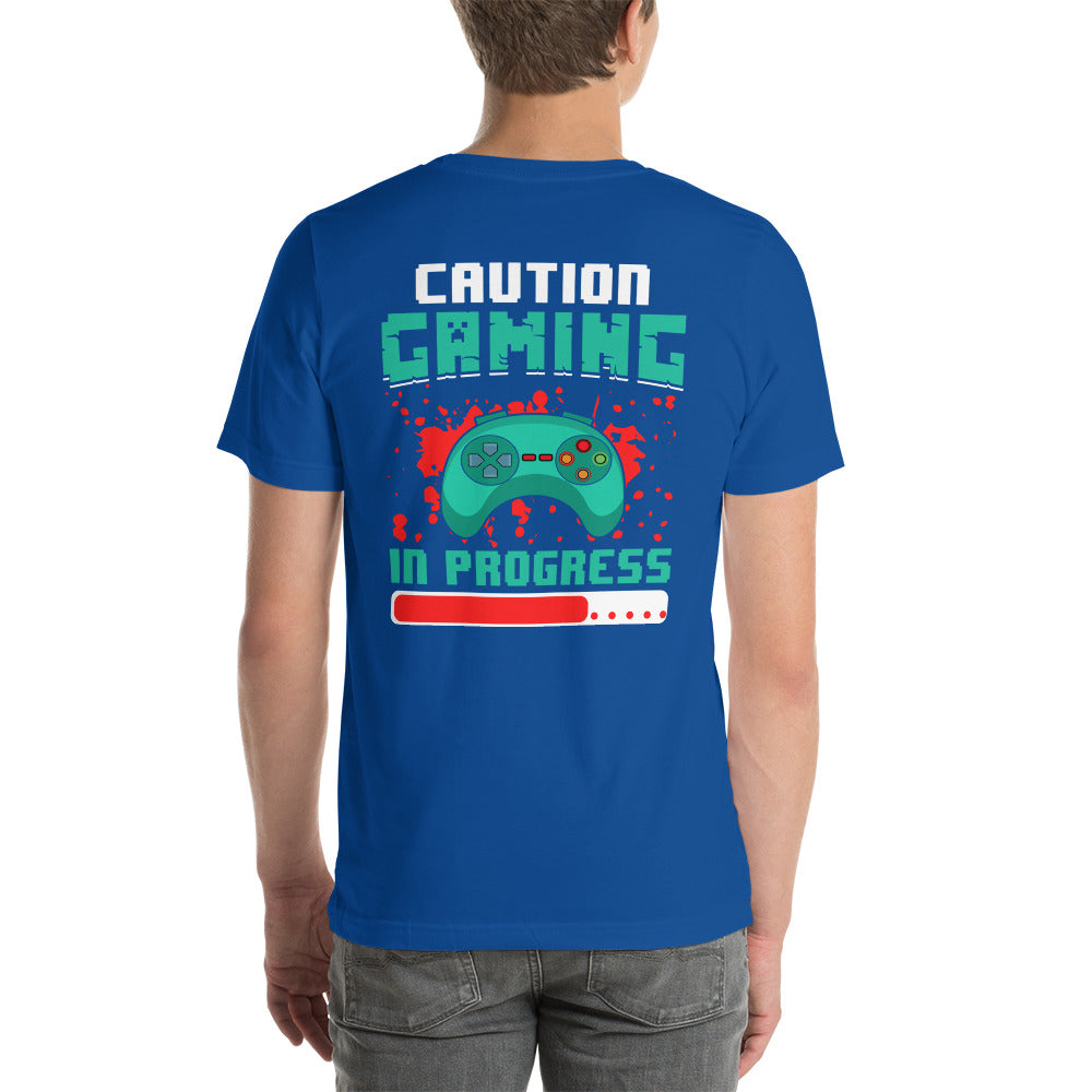Caution! Gaming In Process Unisex t-shirt ( Back Print ) by DarkByteGear