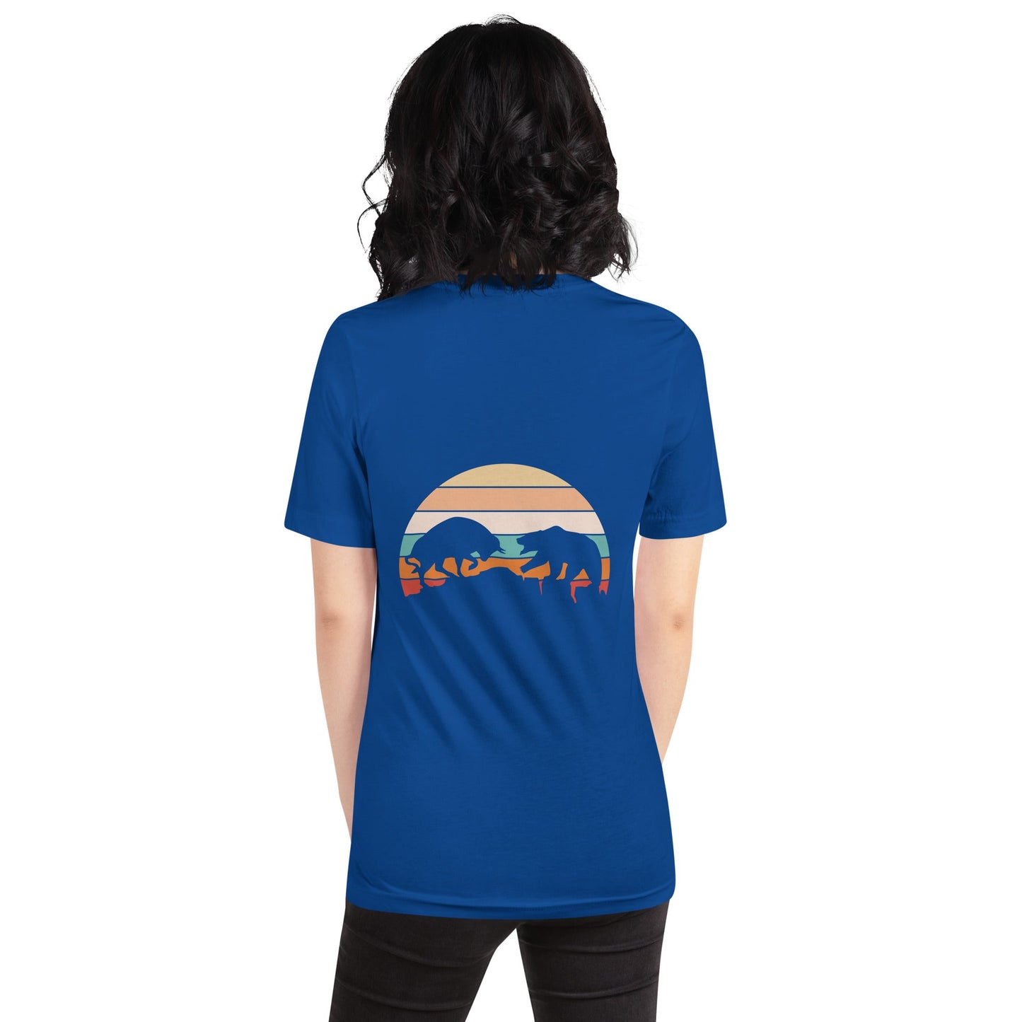 Bull Bear Fight in Sunset - Unisex t-shirt ( Back Print ) by DarkByteGear