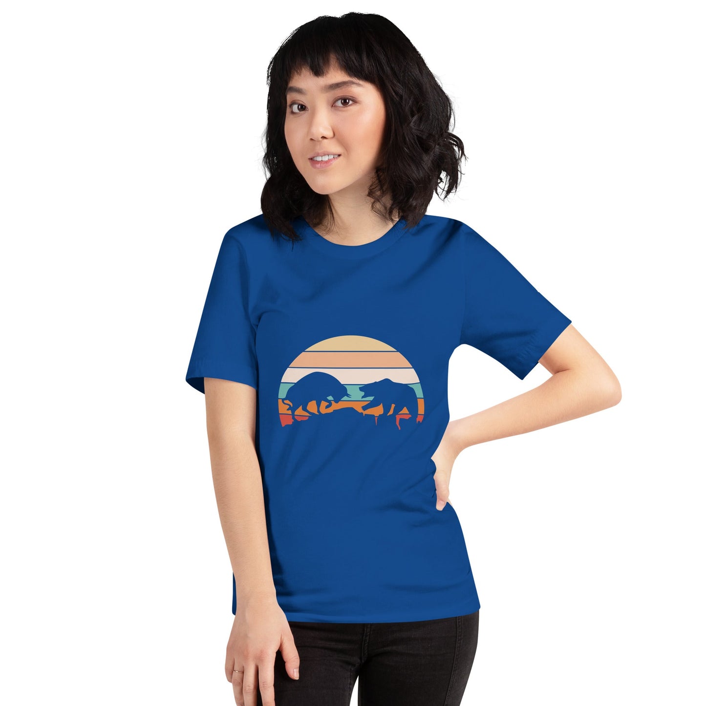 Bull Bear Fight in Sunset - Unisex t-shirt by DarkByteGear