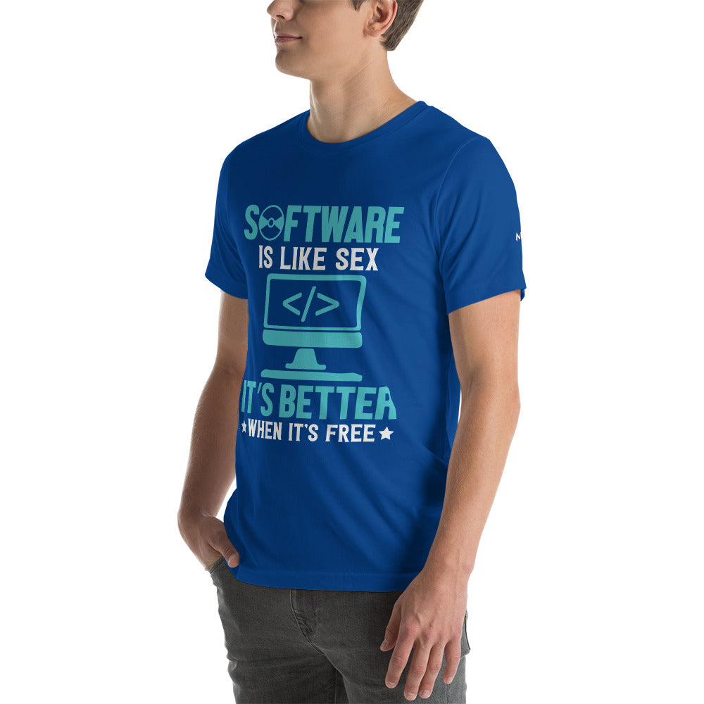Software is like Sex - Blue Unisex t-shirt by DarkByteGear