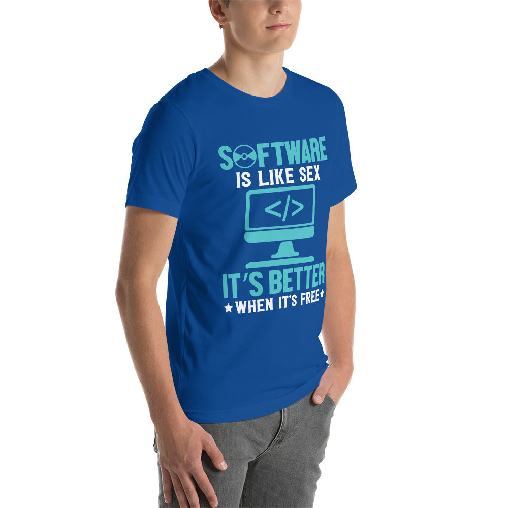 Software is like Sex - Blue Unisex t-shirt by DarkByteGear