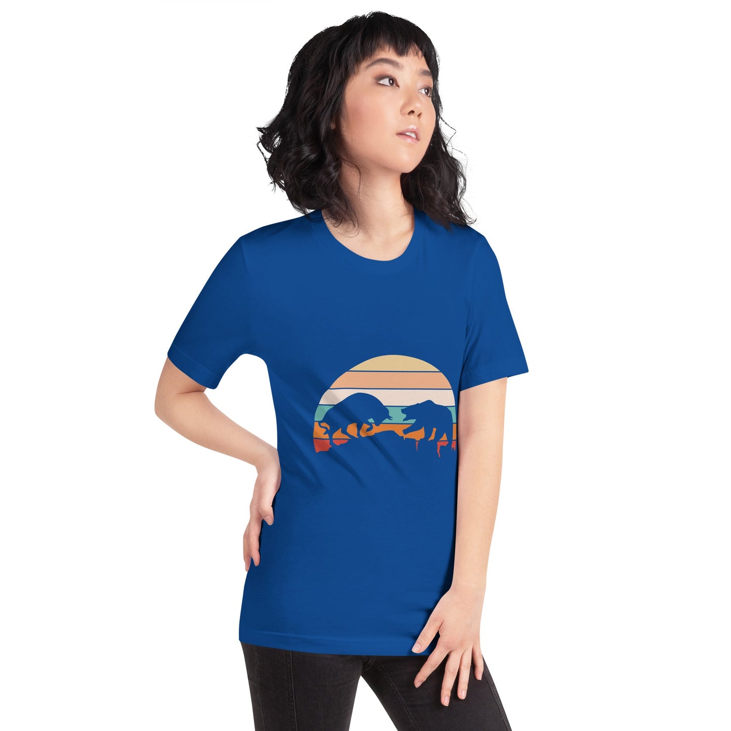 Bull Bear Fight in Sunset - Unisex t-shirt by DarkByteGear