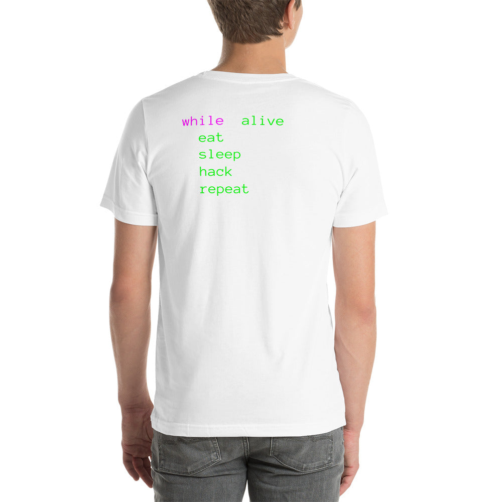 Eat sleep hack repeat - Unisex t-shirt (back print) by DarkByteGear