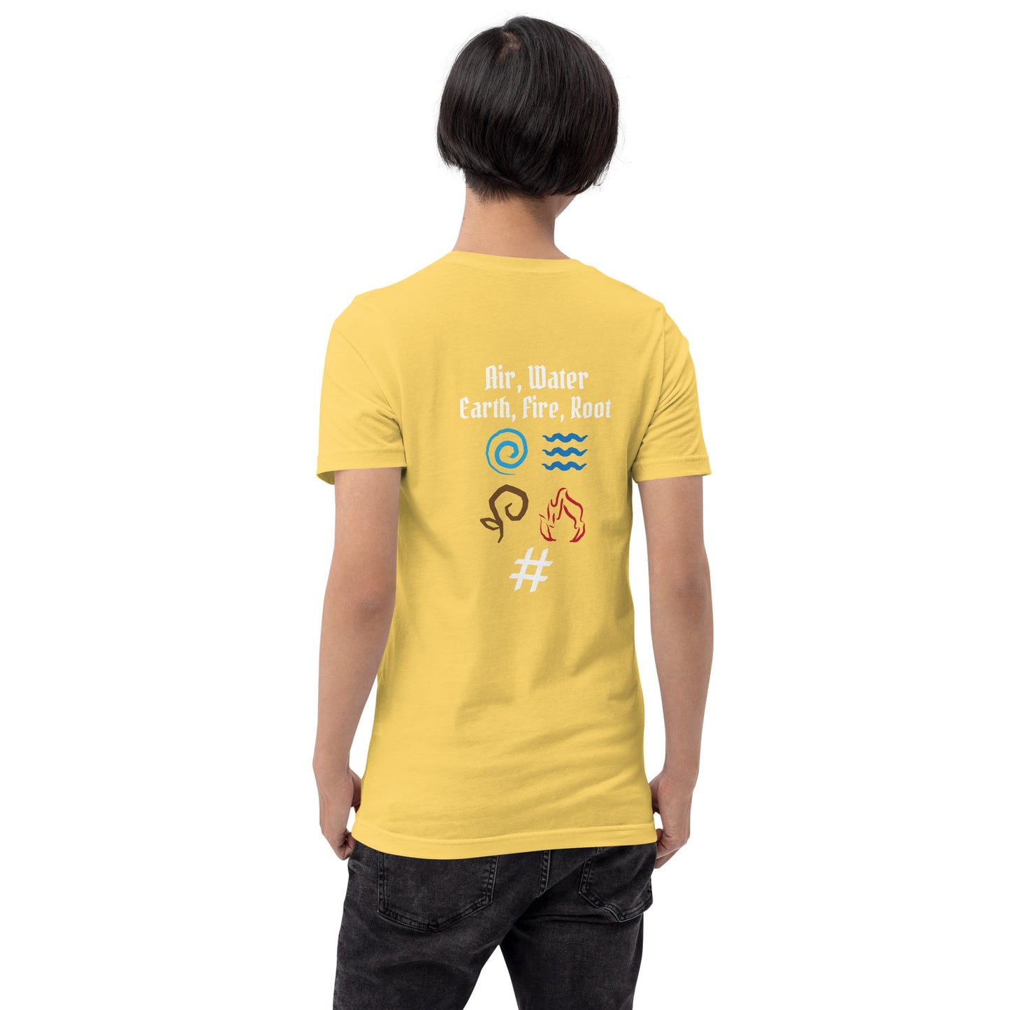 Air, Water, Earth, Fire, Root - Unisex t-shirt ( Back Print ) by DarkByteGear