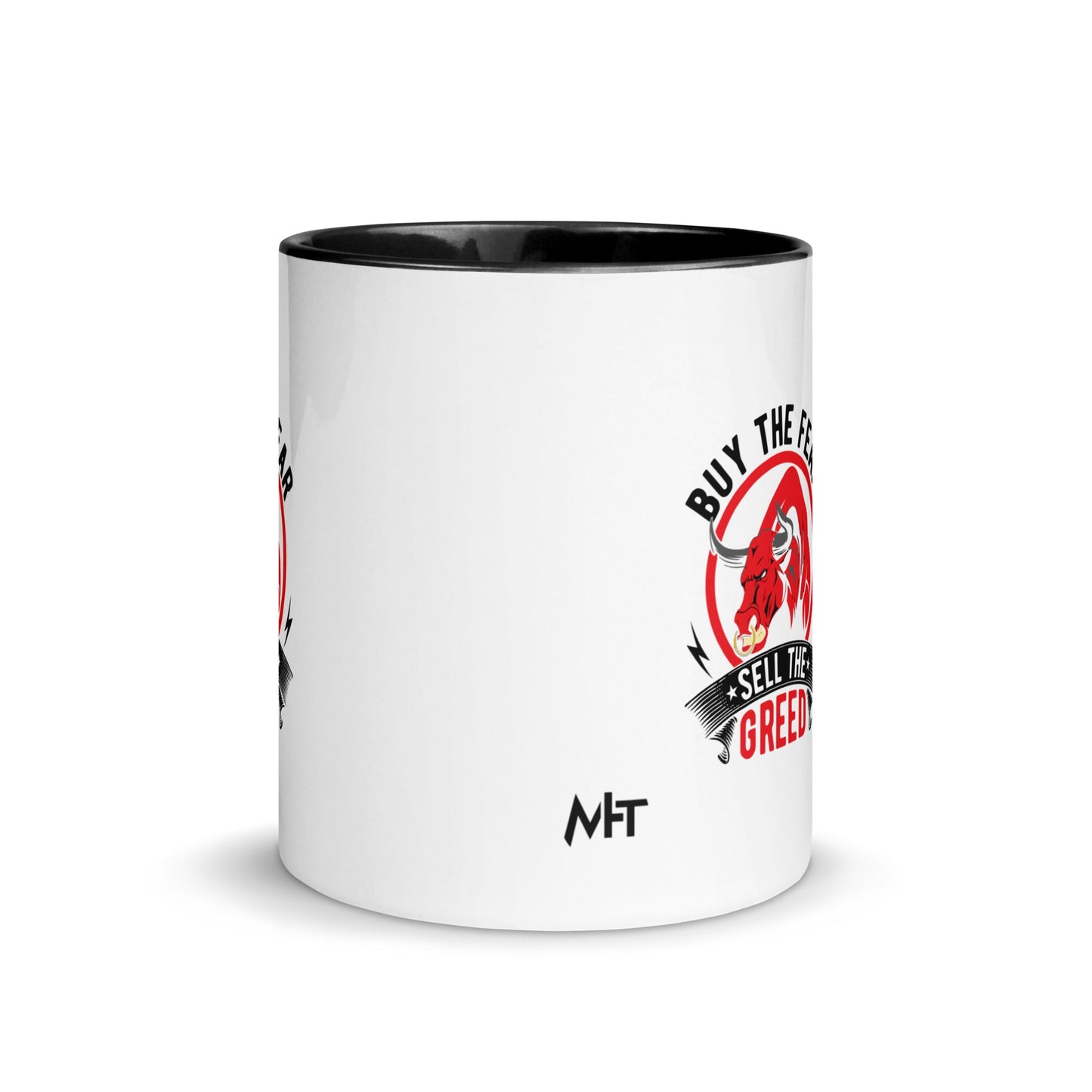 Buy the Fear; Sell the Greed in Dark Text - Mug with Color Inside by DarkByteGear