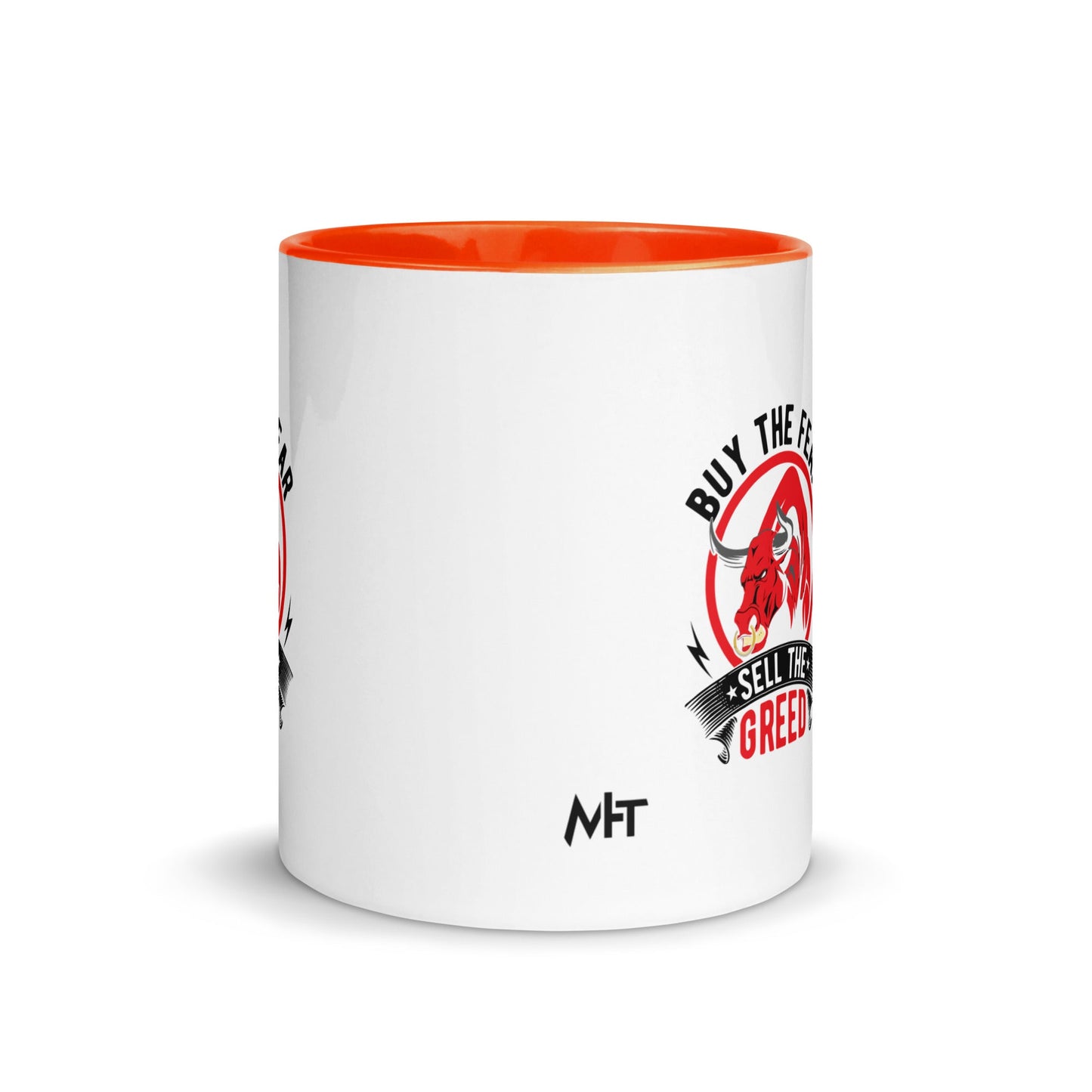 Buy the Fear; Sell the Greed in Dark Text - Mug with Color Inside by DarkByteGear