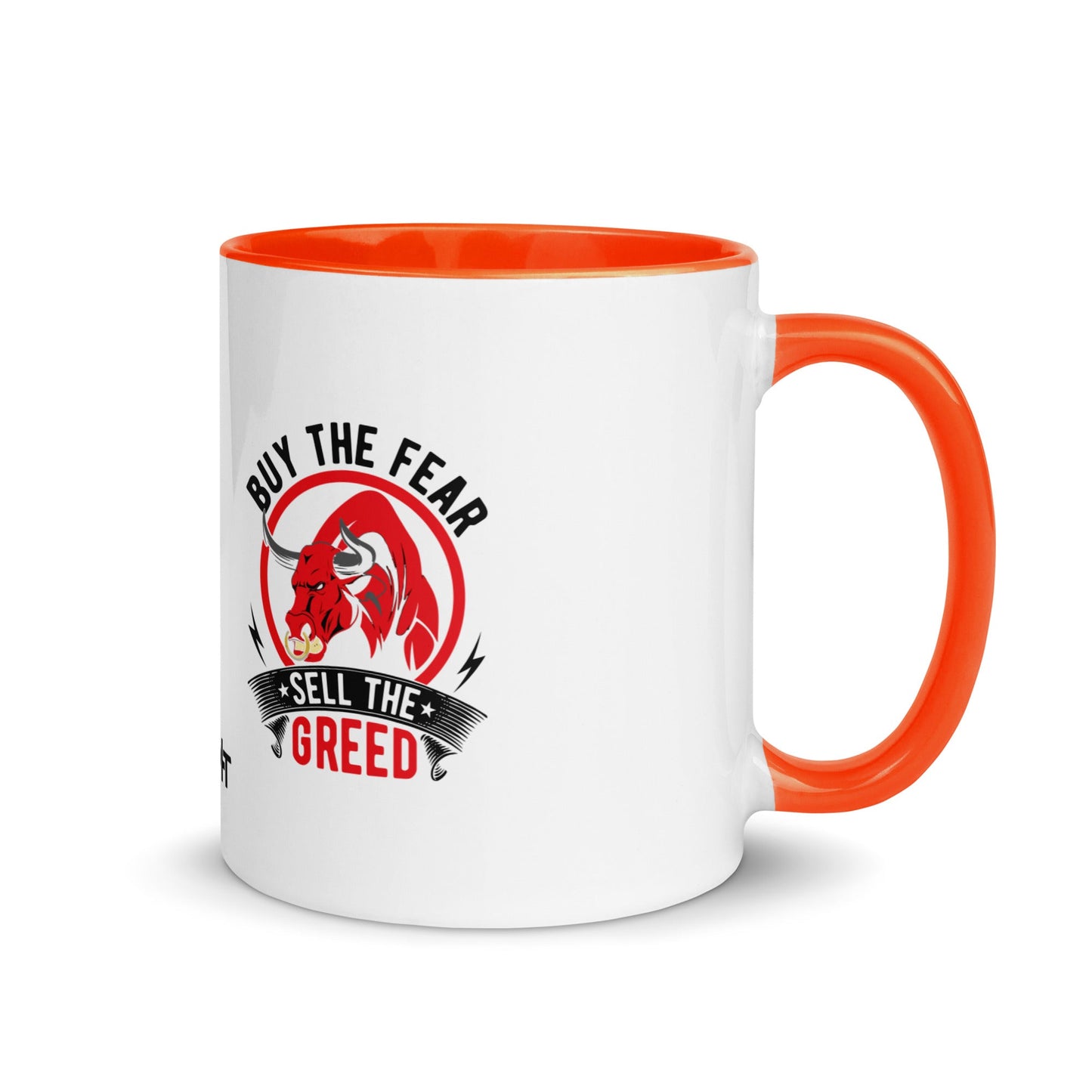 Buy the Fear; Sell the Greed in Dark Text - Mug with Color Inside by DarkByteGear