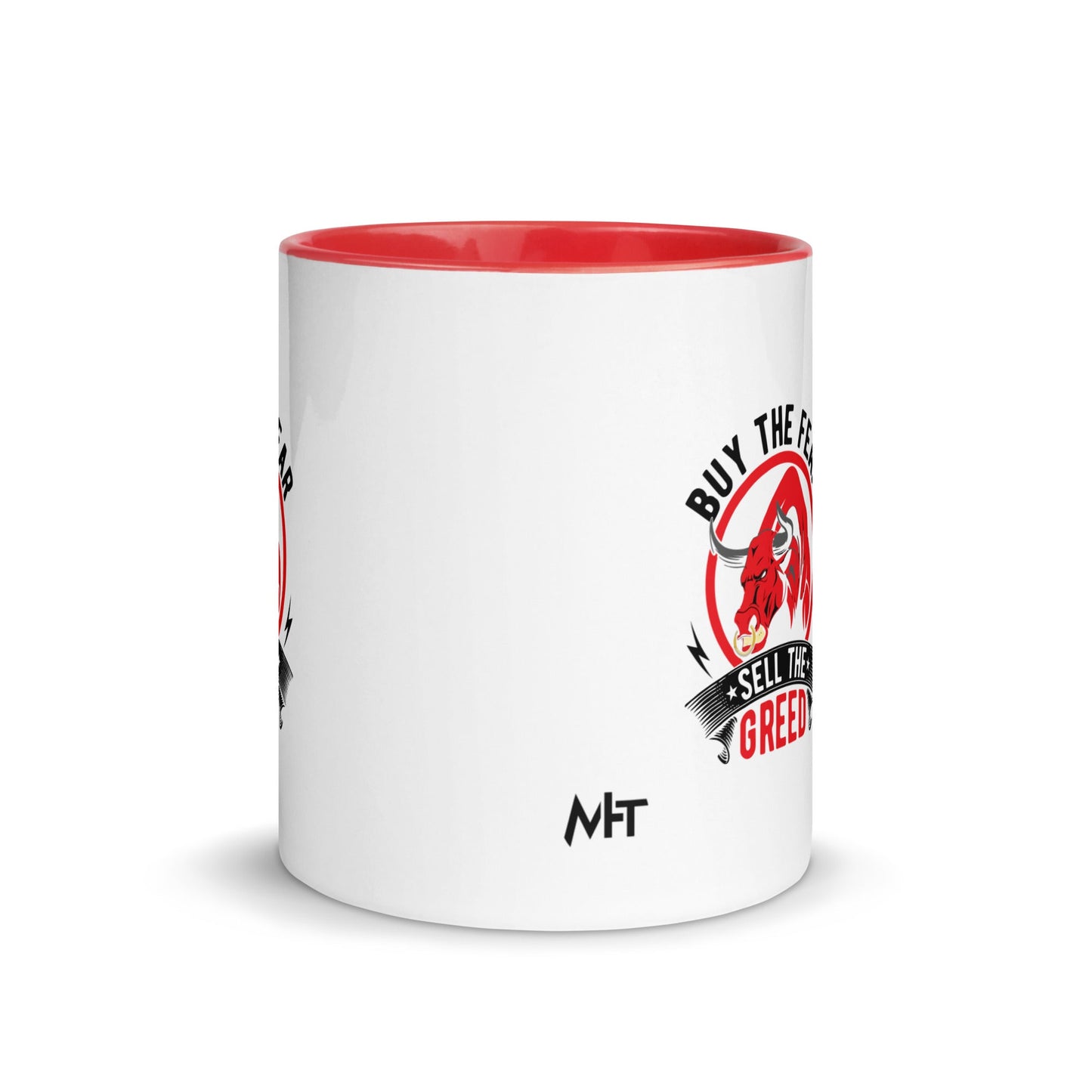 Buy the Fear; Sell the Greed in Dark Text - Mug with Color Inside by DarkByteGear