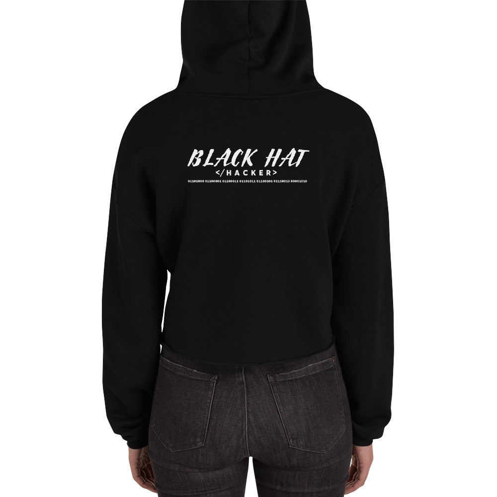 Black Hat Hacker V2 - Crop Hoodie (back print) by DarkByteGear