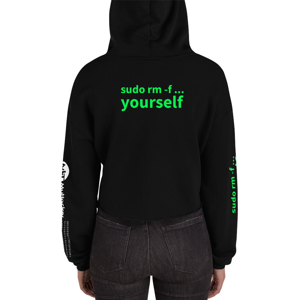 sudo rm -f yourself - Crop Hoodie (all sides print) by DarkByteGear