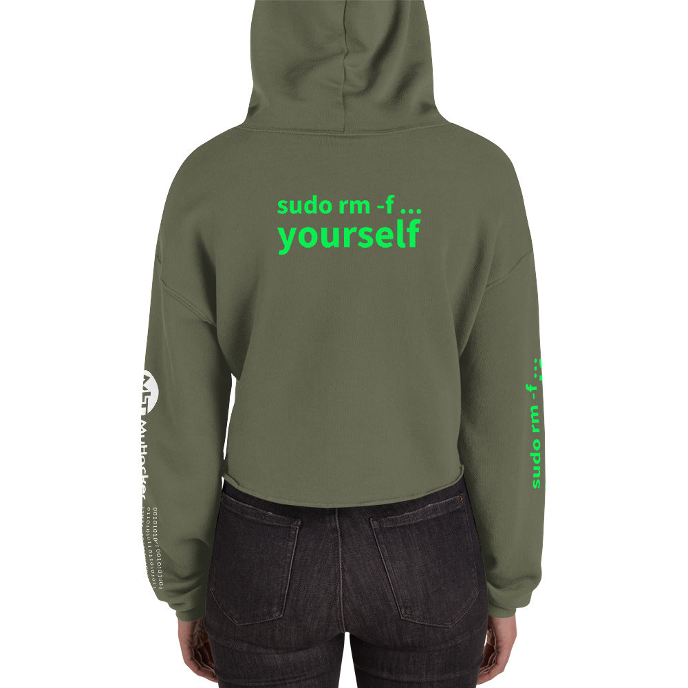 sudo rm -f yourself - Crop Hoodie (all sides print) by DarkByteGear