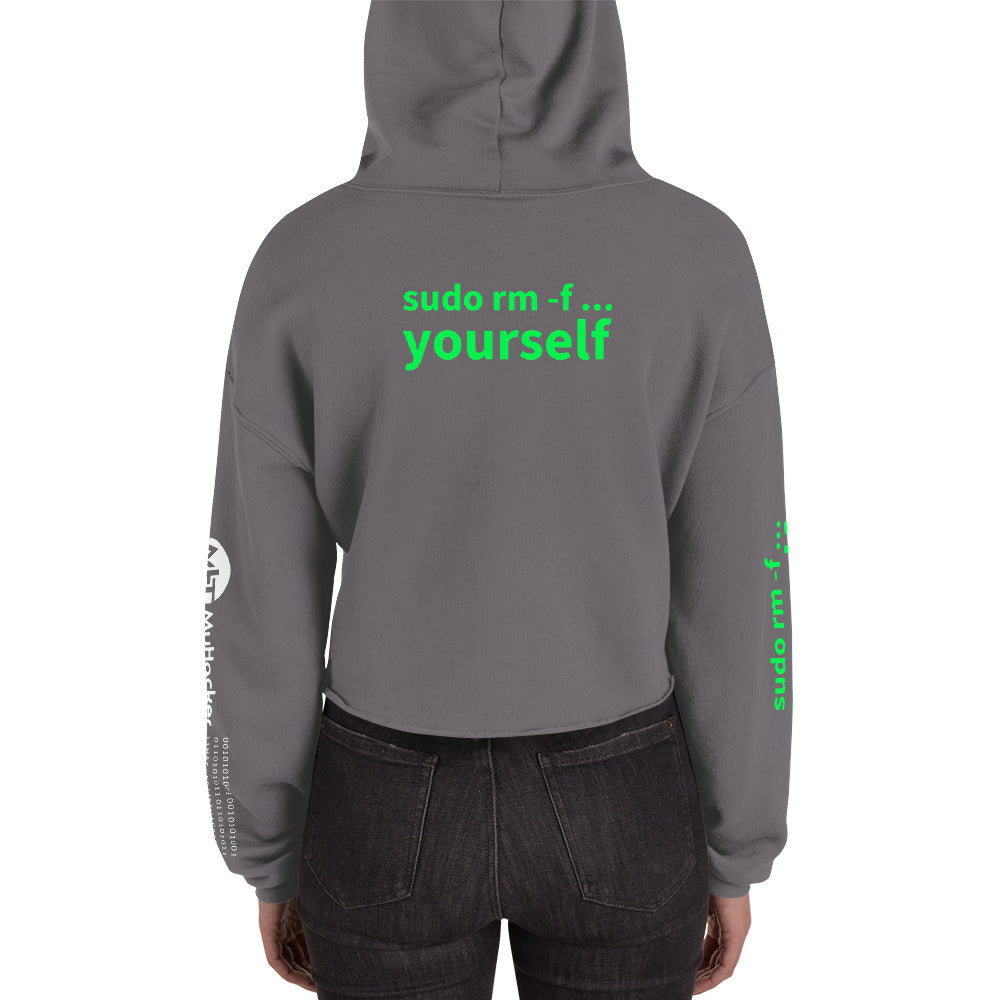 sudo rm -f yourself - Crop Hoodie (all sides print) by DarkByteGear
