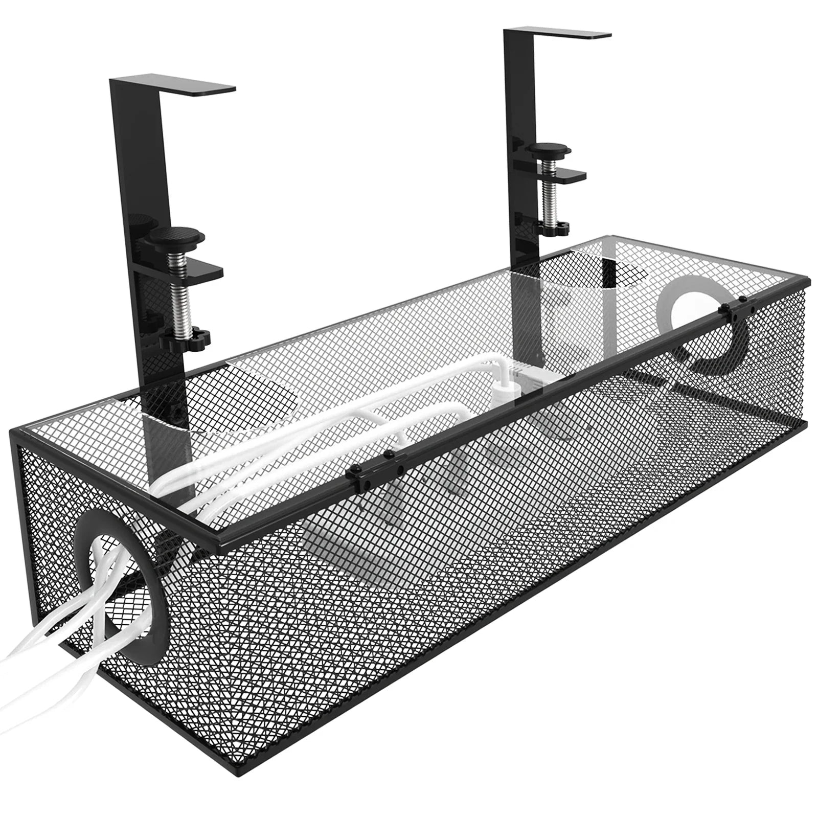 Under Desk Box Tray BLACK, 1 Pack - Wire Management & Cord Organizer, Clamp Mount by DarkByteGear
