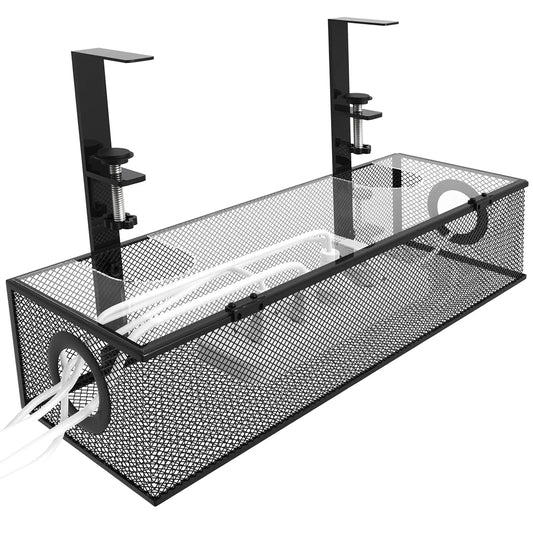 Under Desk Box Tray BLACK, 1 Pack - Wire Management & Cord Organizer, Clamp Mount by DarkByteGear