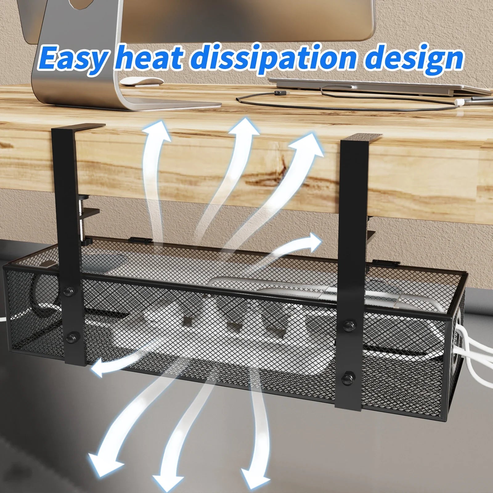 Under Desk Box Tray BLACK, 1 Pack - Wire Management & Cord Organizer, Clamp Mount by DarkByteGear