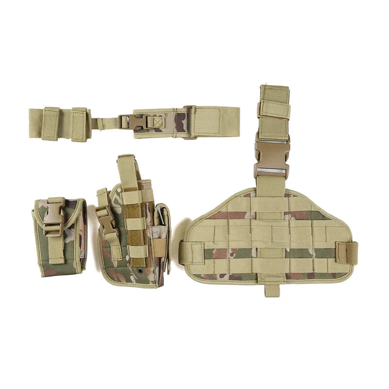 Tactical Leg Gun Holster Outdoor Multi-function Camouflage Bag Tied Leg Pistol Protective Cover Phone Pocket Hunting Gear by DarkByteGear